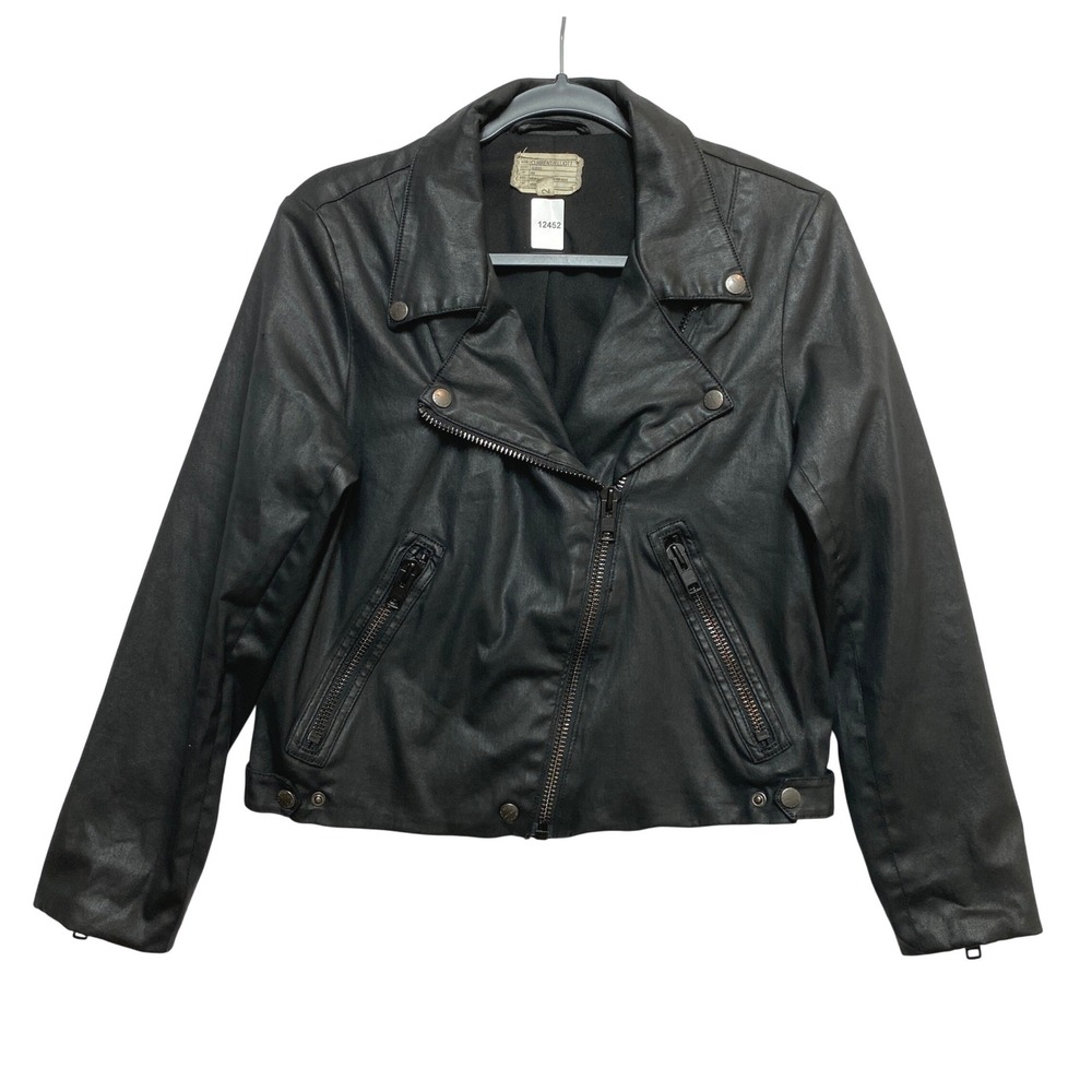 Current/Elliott Jacket Womens 2 Black The Soho Biker Coated 4248-0642 Moto Zip
